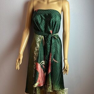 Ombre Green Egret Crane Wraparound Double Layered Reversible Silk Skirt